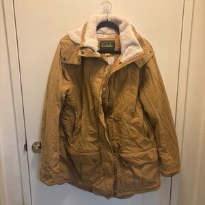 Cabelas Womens Sherpa Lined Duck Canvas Coat XL Brown/tan